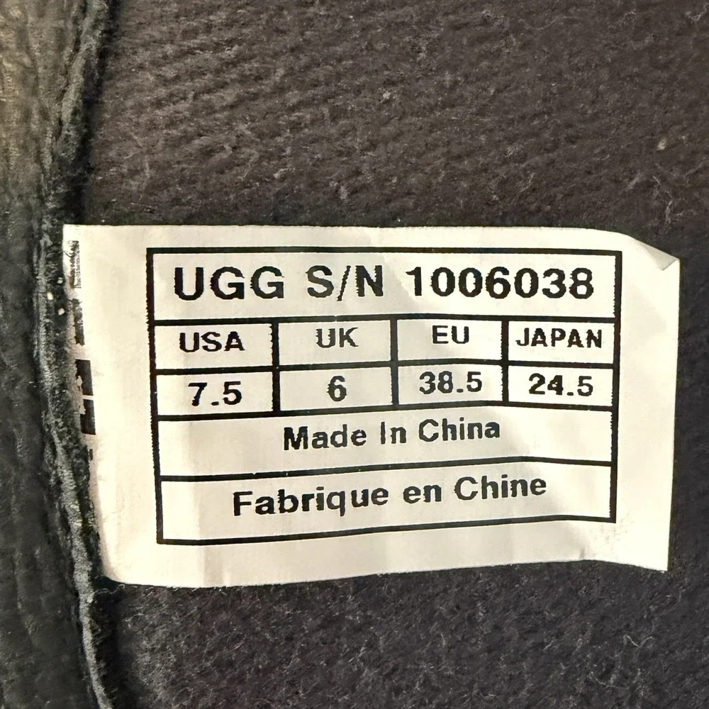 UGG Tall Black Leather Riding Boots 7.5 Back Zip 1006038 Lug Sole Round Toe